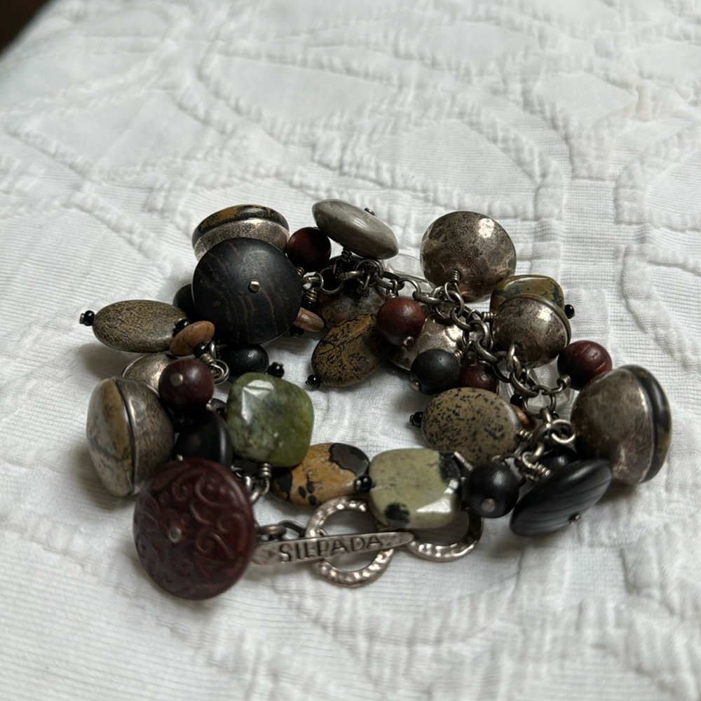 Silpada silver and mixed chunky handmade carved bracelet